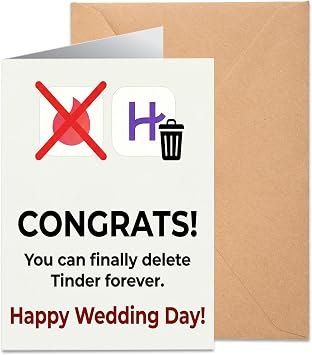 Funny Wedding Card, Met Online | 5x7 inch 300gsm cardstock with envelope, blank inside, Met Online design for bride, groom or couple