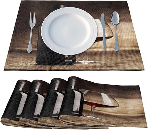 Miniatura 2 de Juego de 4 manteles individuales con patrones de vino, lavables, impermeables, para decoración de mesa de comedor, 18 x 12 pulgadas