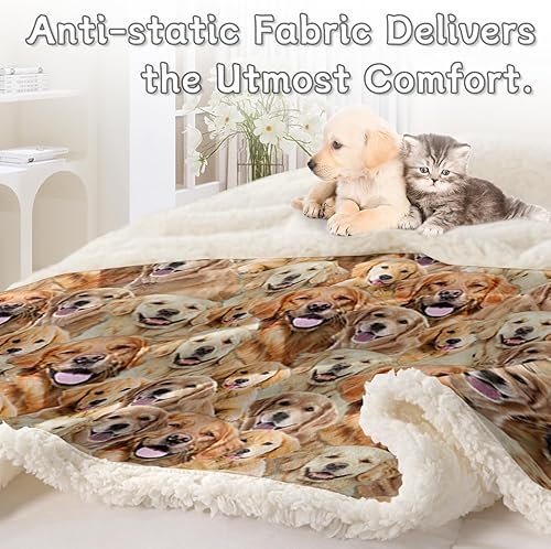 Miniatura 5 de BlessLiving Manta mullida para perros para niños y adultos, manta de forro polar reversible con patrón de animales Sherpa (Golden Retriever, manta,