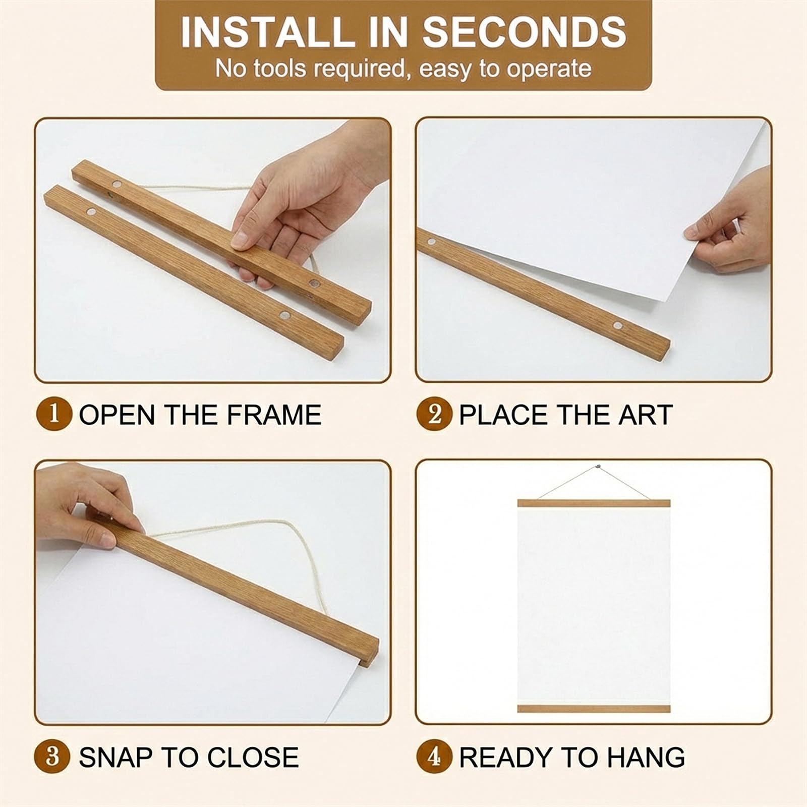 Barras Magnéticas de Madera para Poster A3 30x40cm, Colgador 31cm para Carteles y Fotos
