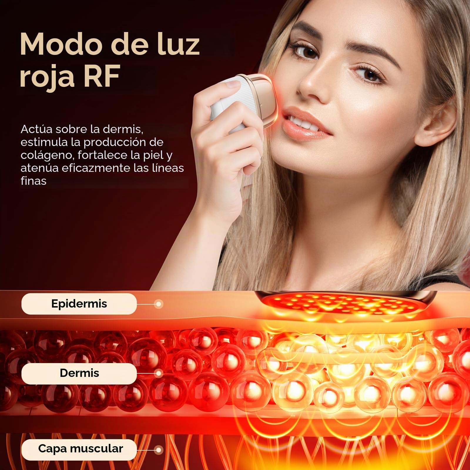 ANLAN Mini Radiofrecuencia Facial, 24K Oro RF Aparato Reafirmante y Antiarrugas, EMS Masajeador Facial Antienvejecimiento, 3 Modos, 3 Niveles, IPX6