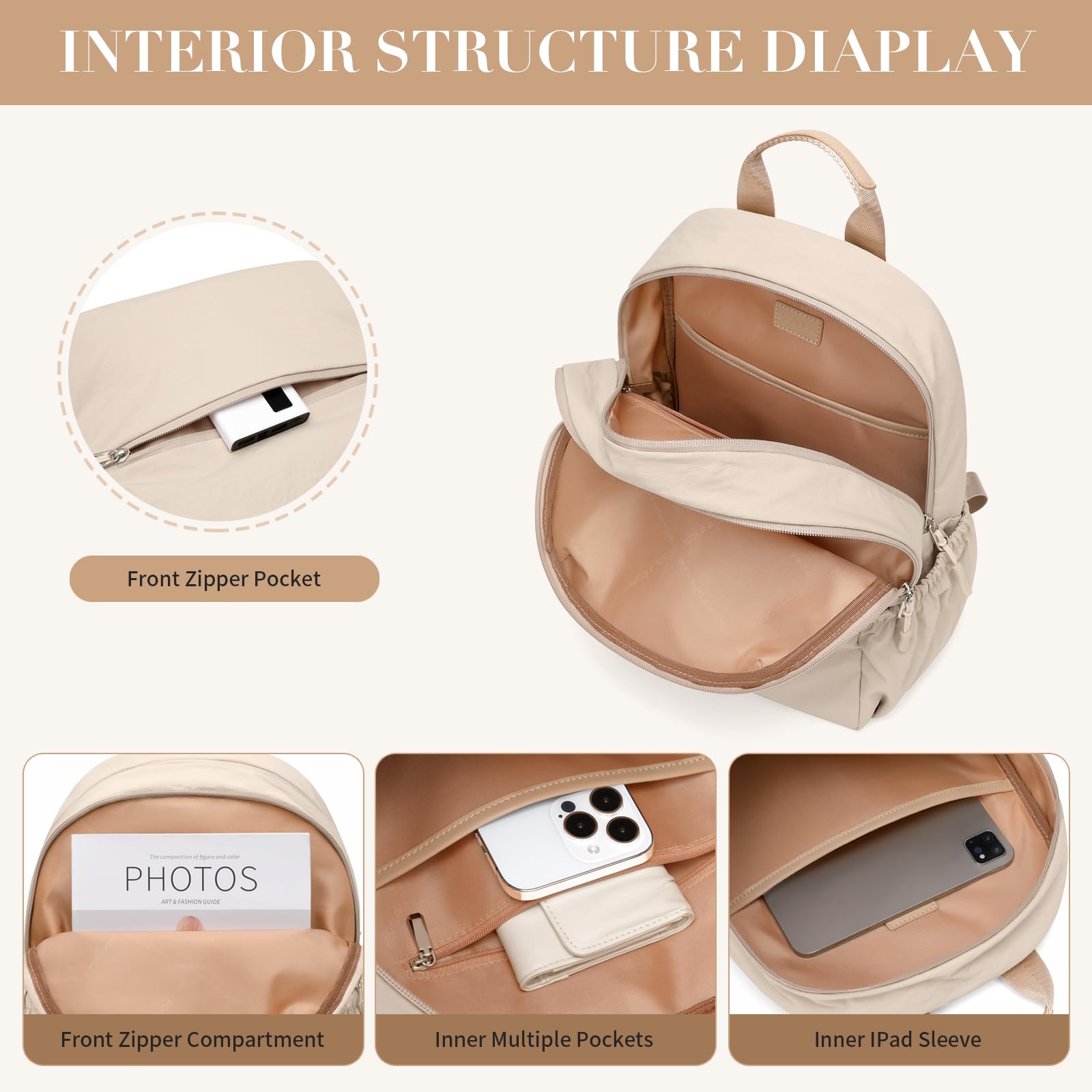 GOLF SUPAGS Mini Sac à Dos pour Femmes Petit Sac a Dos Loisir Sac a Dos Voyage Résistant à l'eau Léger Sac de Jour Décontracté