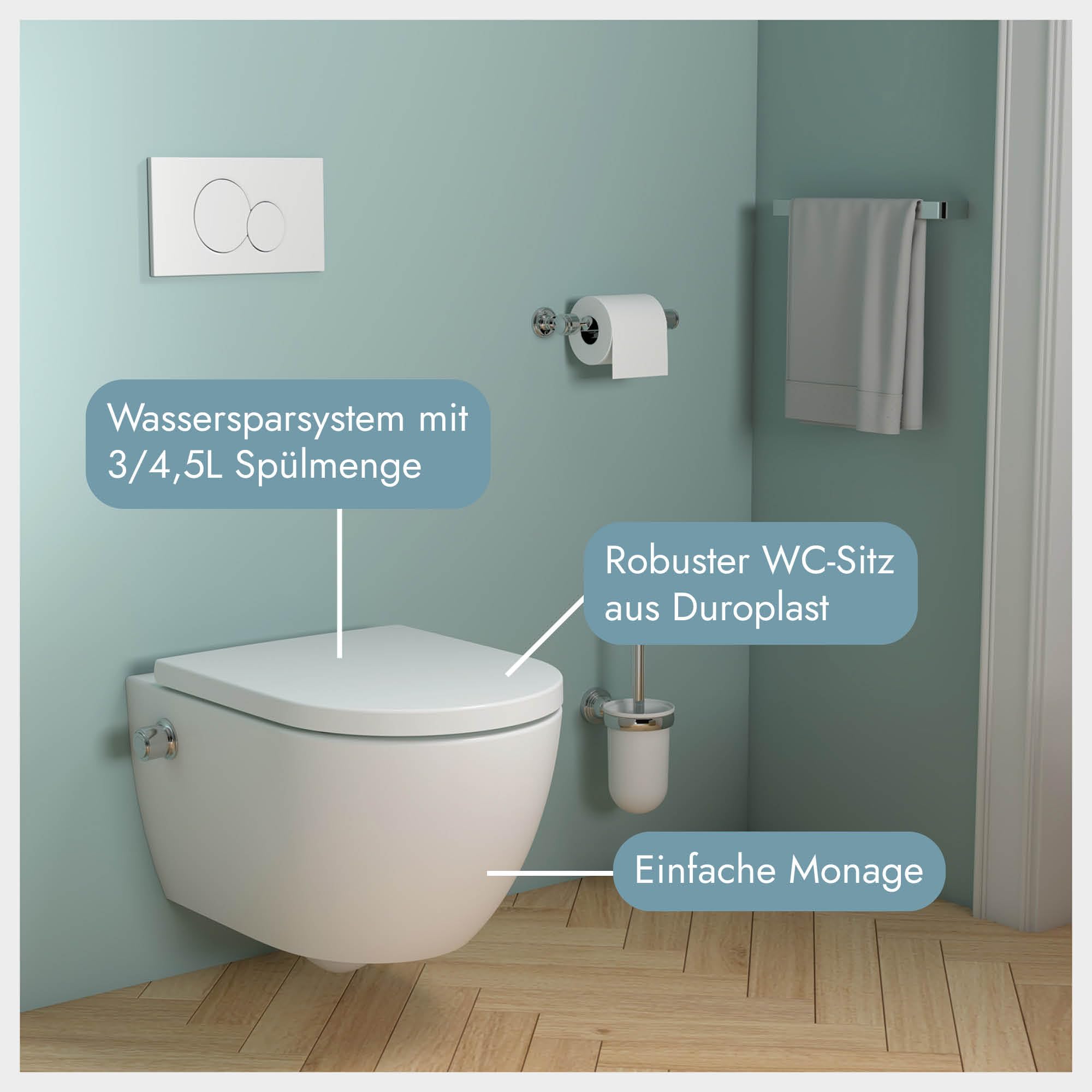 Soho Whirlflush - Inodoro suspendido sin bordes con tornado, función de bidé, función de ducha, descenso automático y aislamiento acústico, inodoro Taharet con ducha, inodoro de pared, inodoro bidé