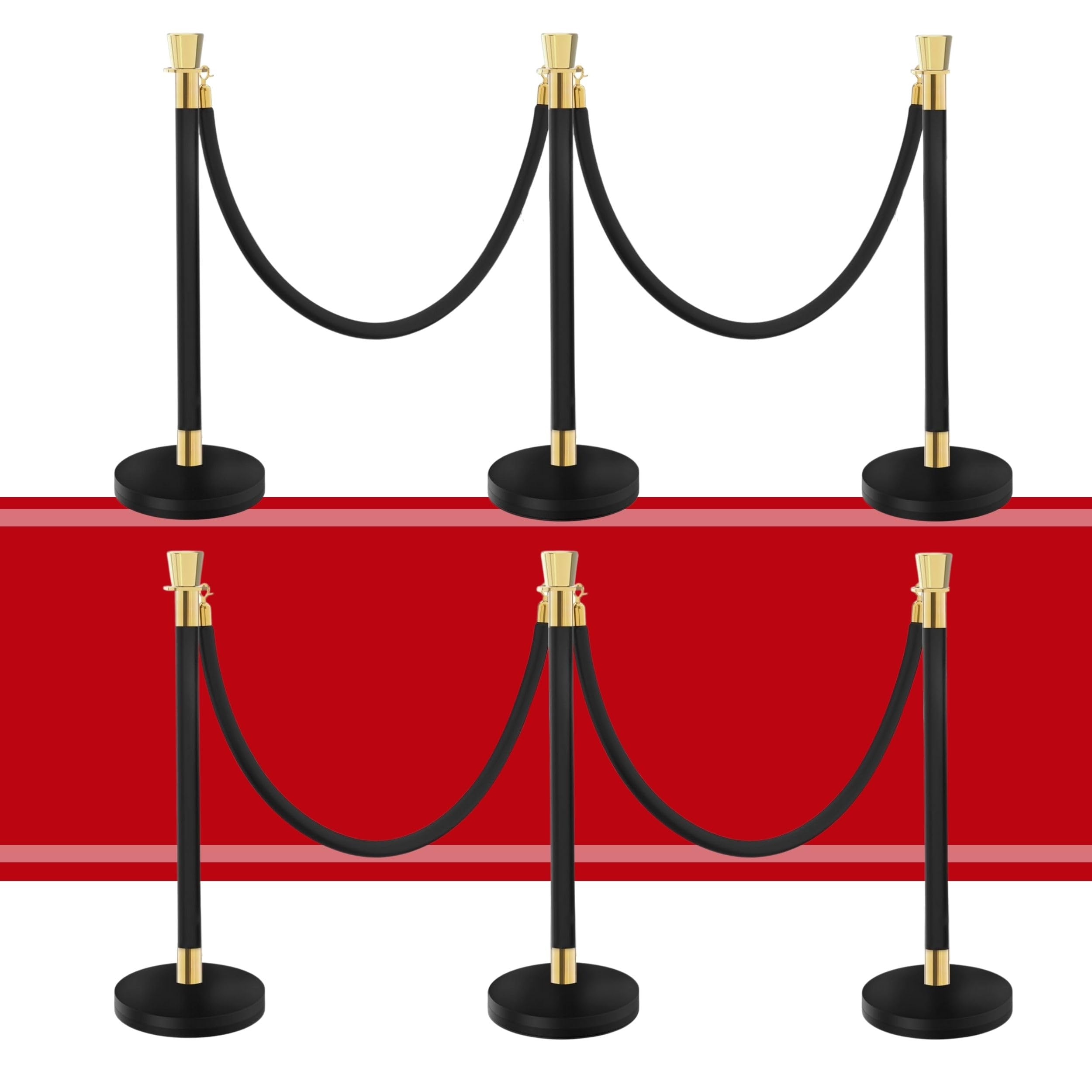 6PCS Black Stanchions with 5FT Black Velvet Rope - Heavy Duty Crowd Control Barriers and 4PCS Rope Safety Barriers for Events, Weddings, Red Carpet and Stanchion Set for Party - 39.4 Inch Post Height