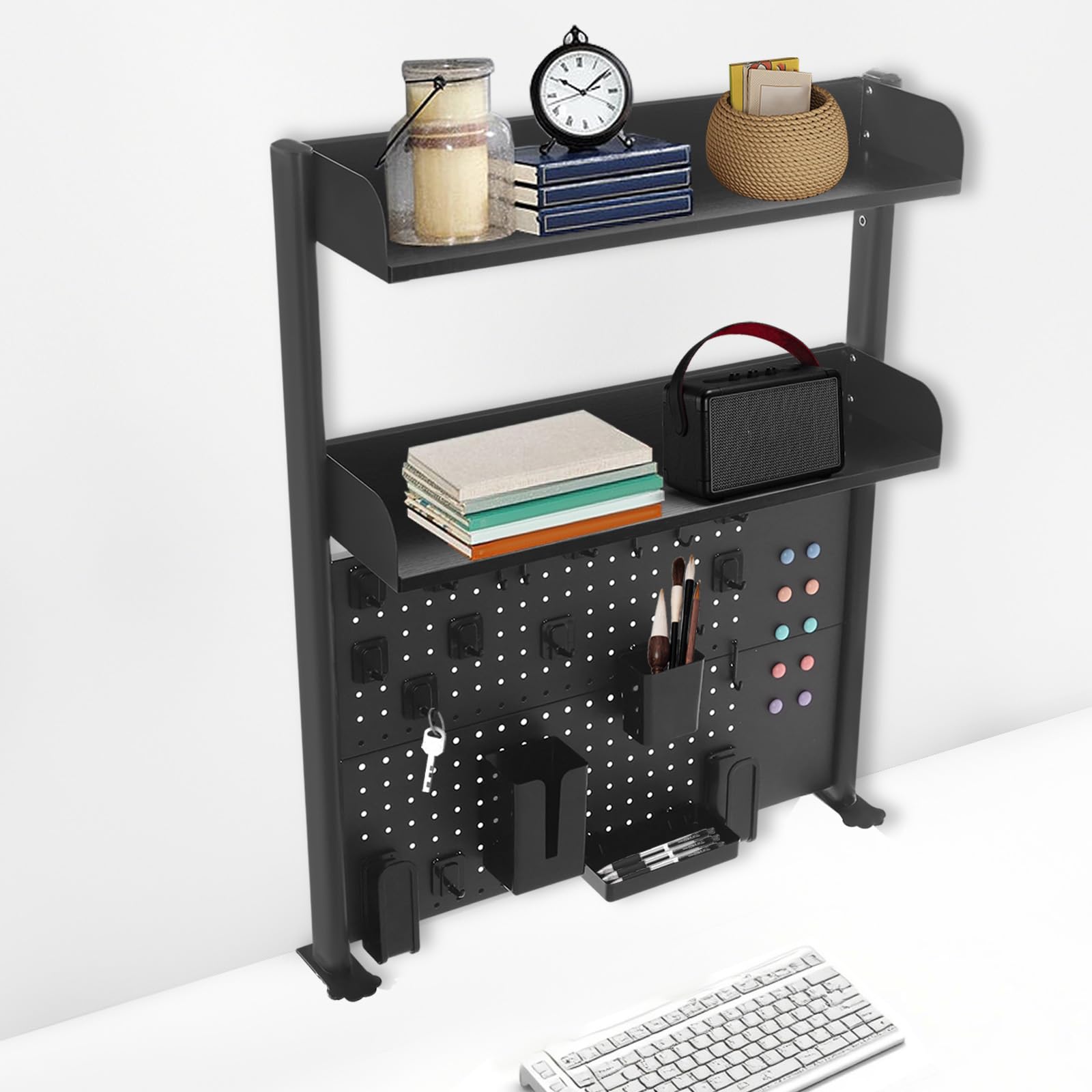 Scaffale da scrivania regolabile in altezza e salvaspazio, con clip e bacheca, organizer da scrivania moderno per ordine (95 x 80 x 12,5 nero)