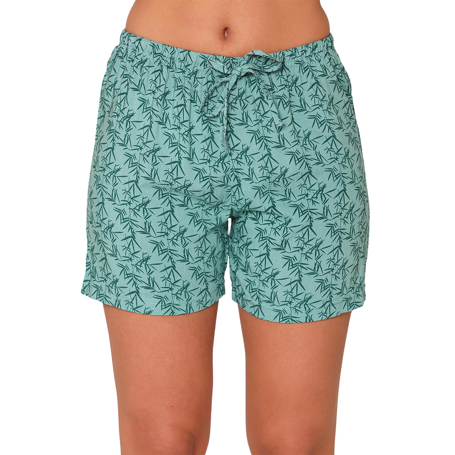 bonjour Women Printed Cotton Lounge Shorts|Soft Breathable Fabric|Elastic Waistband with Adjustable Drawstring Green-picture-19