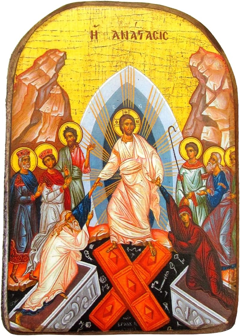 Wooden Greek Christian Orthodox Wood Icon of the Resurrection / MP2
