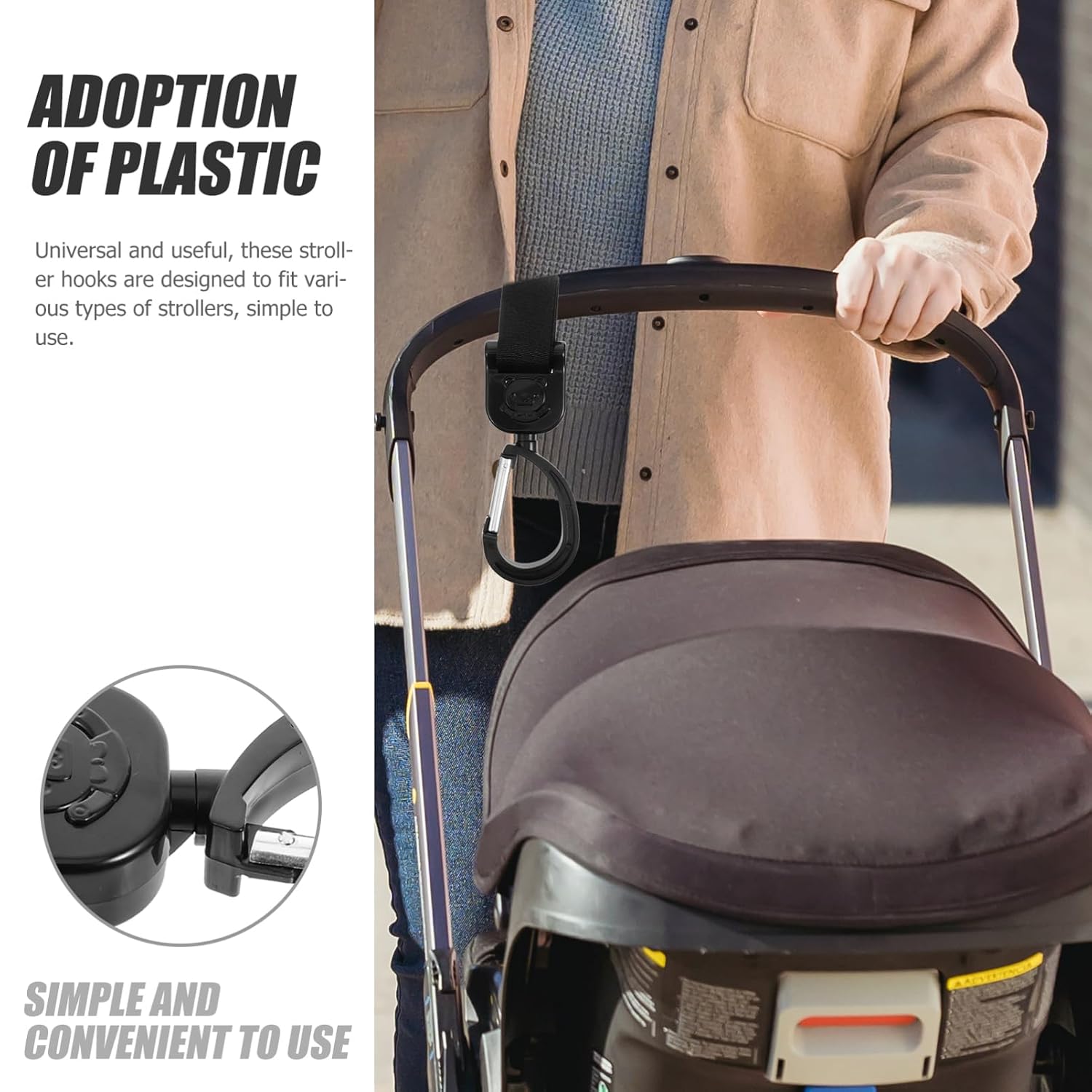 Toddmomy 2Pcs Stroller Hooks with Rotation Easy Attachment Bag Hooks for Shopping and Diaper Bags Lightweight and Portable Stroller Accessories