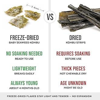 Organic Kombu Flakes - 1oz. Young Pure Seaweed Grown in North Atlantic. USDA Certified and Freeze-Dried Premium Quality. Soft Texture & Mild Taste. 140 Servings