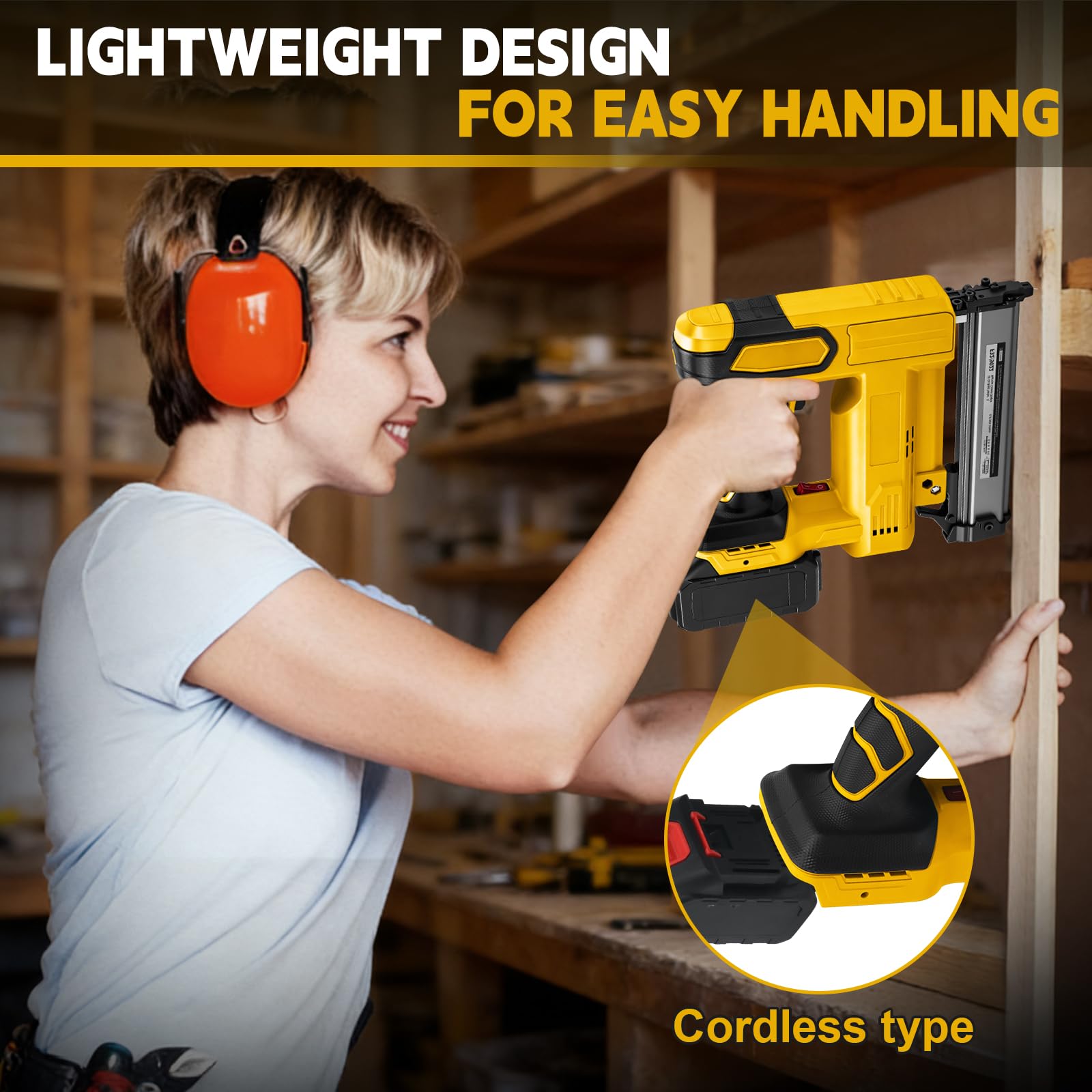 WingFly Akku Tacker Nagelpistole Kompatibel mit Dewalt 18V,20v, Professional Akku-Nagler mit 1000 Nägel, Elektrotacker für DIY-Projekte in Möbeln, Tischlerei (ohne Batterie)