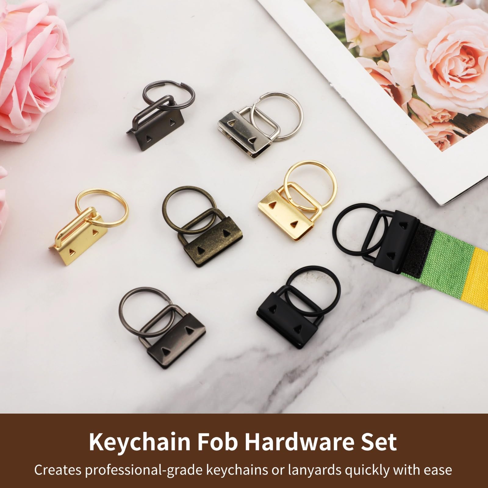 100 Stk. Keychain Fob Hardware Set, 1 Zoll Metall Tail Clips in 5 Farben mit Schlüsselringen, robuste Endbeschläge für Gurtband, DIY Bastelzubehör für Handgelenkriemen und Schlüsselanhänger