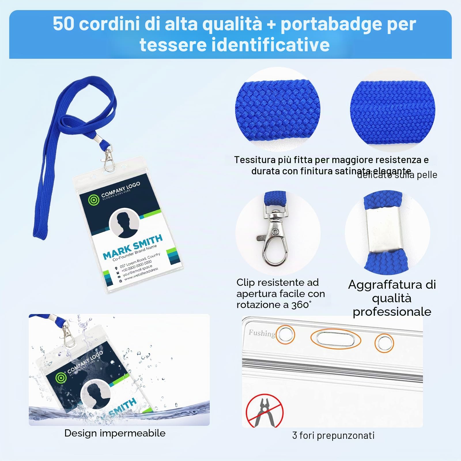 Fushing 50 PCS plastica trasparente targhetta per nome carta ID portacordino con gancio girevole 13.5x8.5 cm