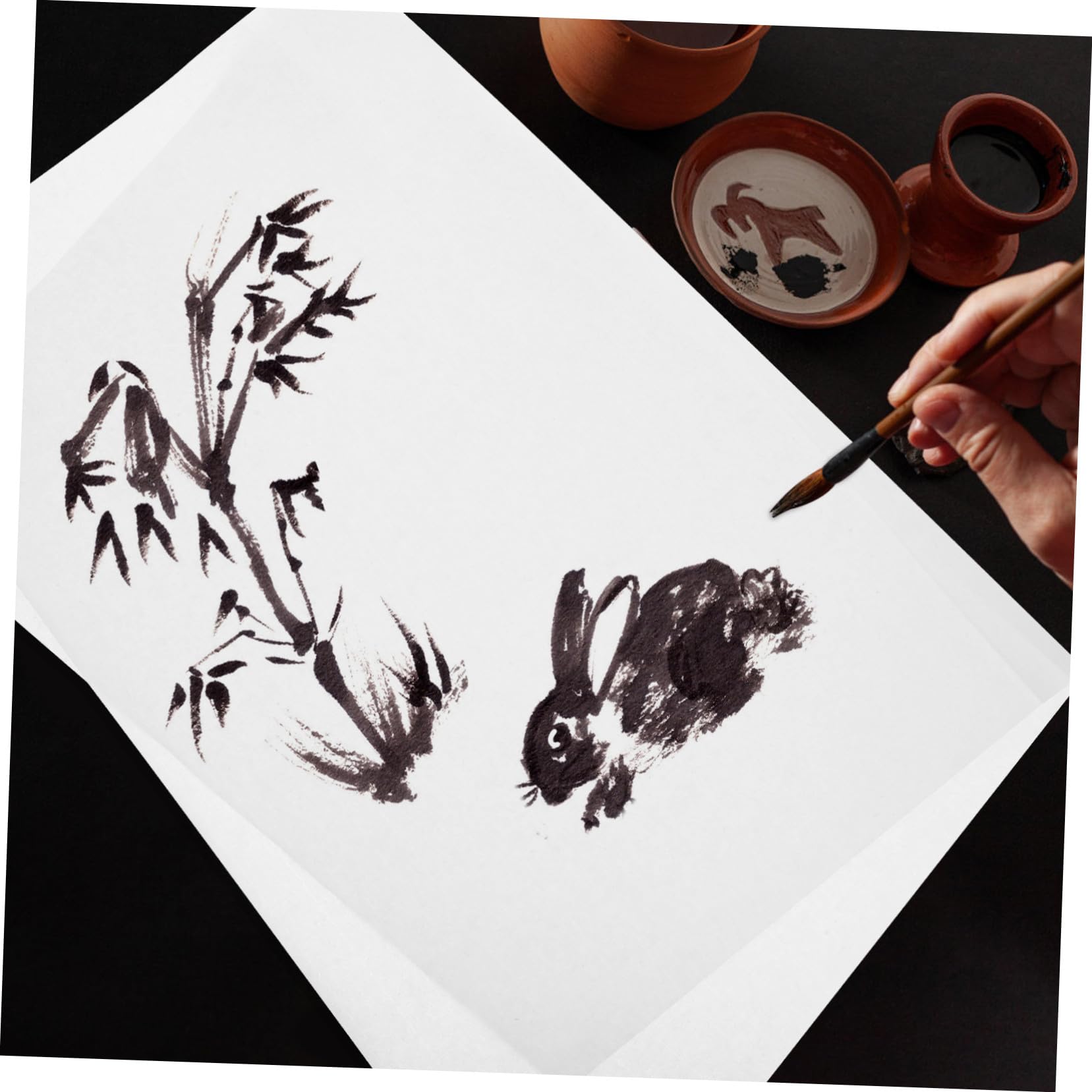 LOLIPPYY Papier de Riz Blanc pour Calligraphie 100 Feuilles Rectangulaires Léger et Multi-usage pour Peinture et Dessin Artistique