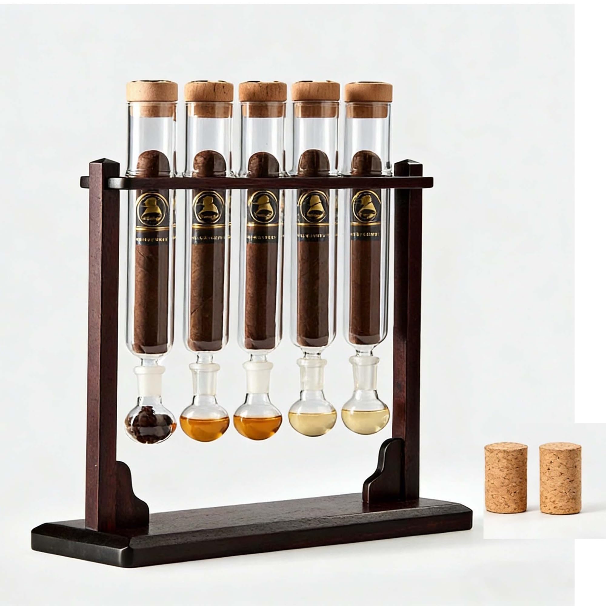Szklana tuba do cygar z drewnianą podstawą, stojak na aromaterapię wzmacniającą smak do humidora, whisky i cygar. Prezent dla entuzjastów(5 tubes)