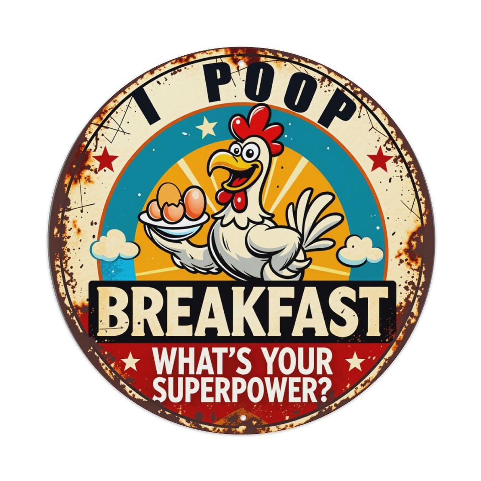 Chicken Eggs Breakfast Superpower Fun Metal Tin Sign Vintage Garden Bedroom Cafe Bar Man Cave Home Wall Decor Metal Poster 8x8 inches