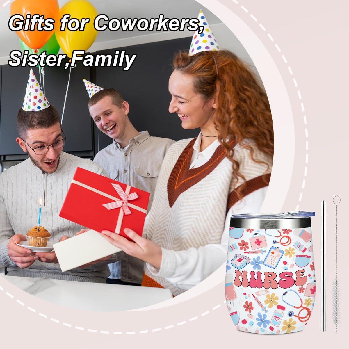 Nurse Gifts Nurse Accessories for Work 12oz Insulated Cup with Lid Straw Wine Tumbler Vacuum Insulated Travel Cup, Nursing Gifts for Women RN Nurses Student Birthday Christmas Halloween Graduation - Image 6