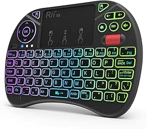 Rii Wireless Keyboard Android TV Keyboard Remote,Touchpad Keyboard with Scroll Button,Handheld Remote,Mini Keyboard with RGB Backlit Rechargeable for Raspberry Pi,KODI,PC,Projector,Smart TV