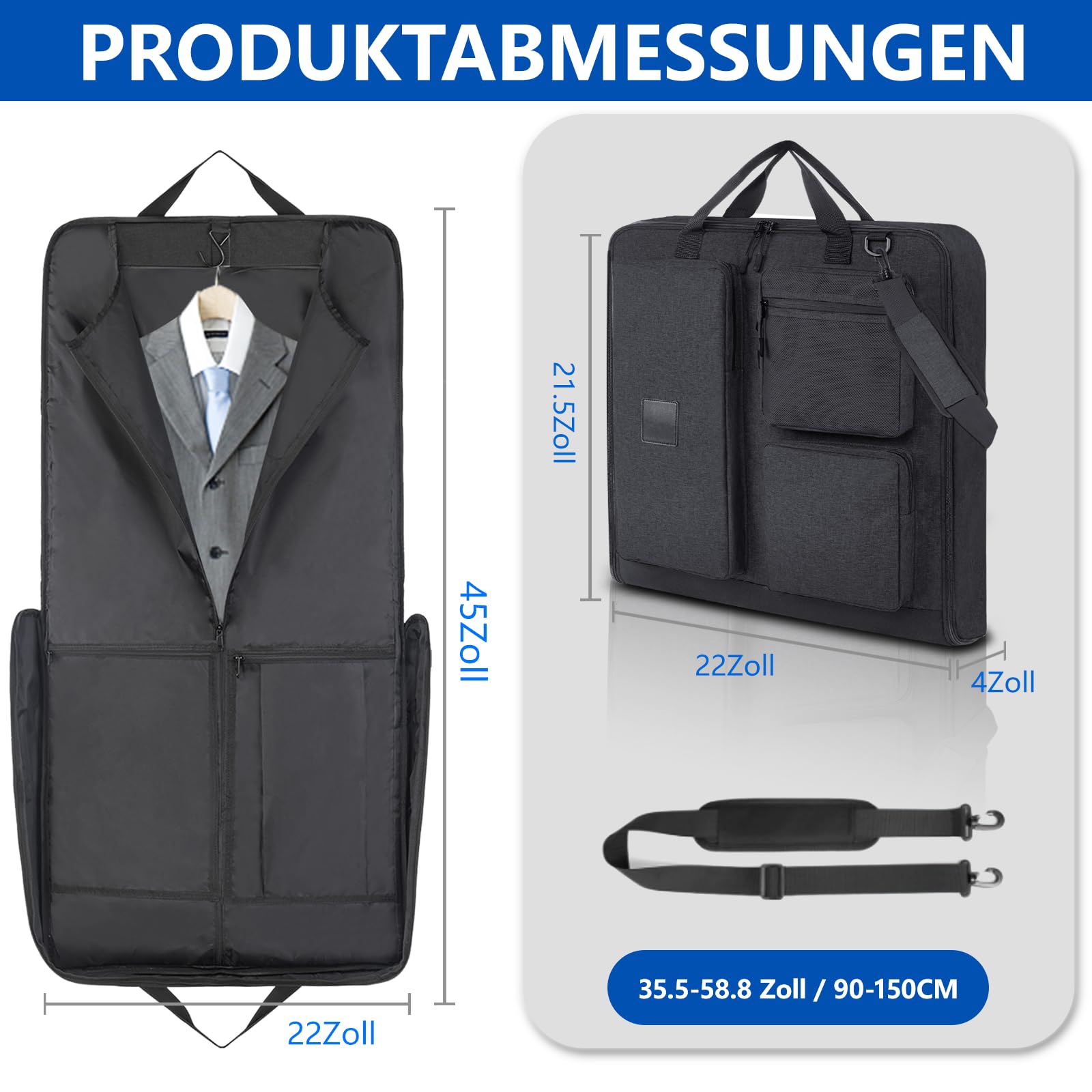KINGSLONG Reise Kleidersack Anzugtasche mit Schuhschrank atmungsaktiv Kleidertasche Anzughülle lang 30L Anzugsack Anzugkoffer für Reisen Kurzurlaub Geschäftsreisen Aufbewahrung