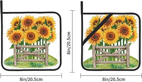 Miniatura 3 de Agarraderas básicas de girasol para cocina, uso diario, con flores de otoño, resistentes al calor, para cocinar, hornear, barbacoa, paquete de 2, 8