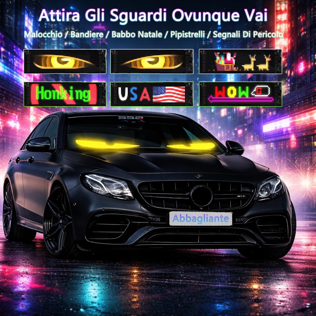 LED Auto Occhi “Devil Eyes” – Display LED Programmabile USB per Parabrezza/Lunotto, Impermeabile, Ultrasottile e Flessibile, Pannello Matrix Dinamico Softscreen DIY, 2 Pezzi, 9,2 × 37,4 cm