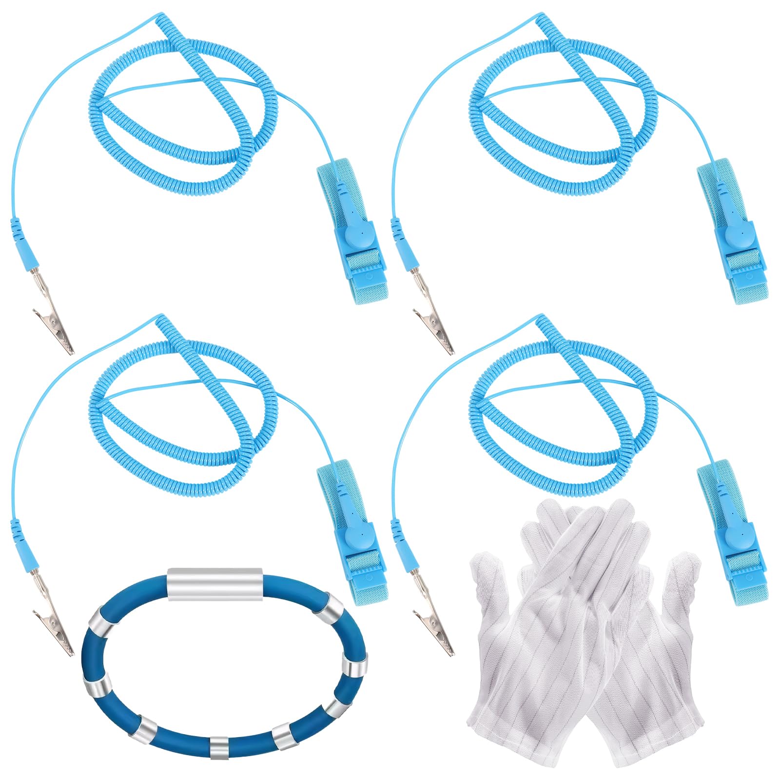 GMHLLES 4 Pcs Anti Static Wrist Straps, Adjustable Wrist Strap Band with Grounding Wire with Gloves