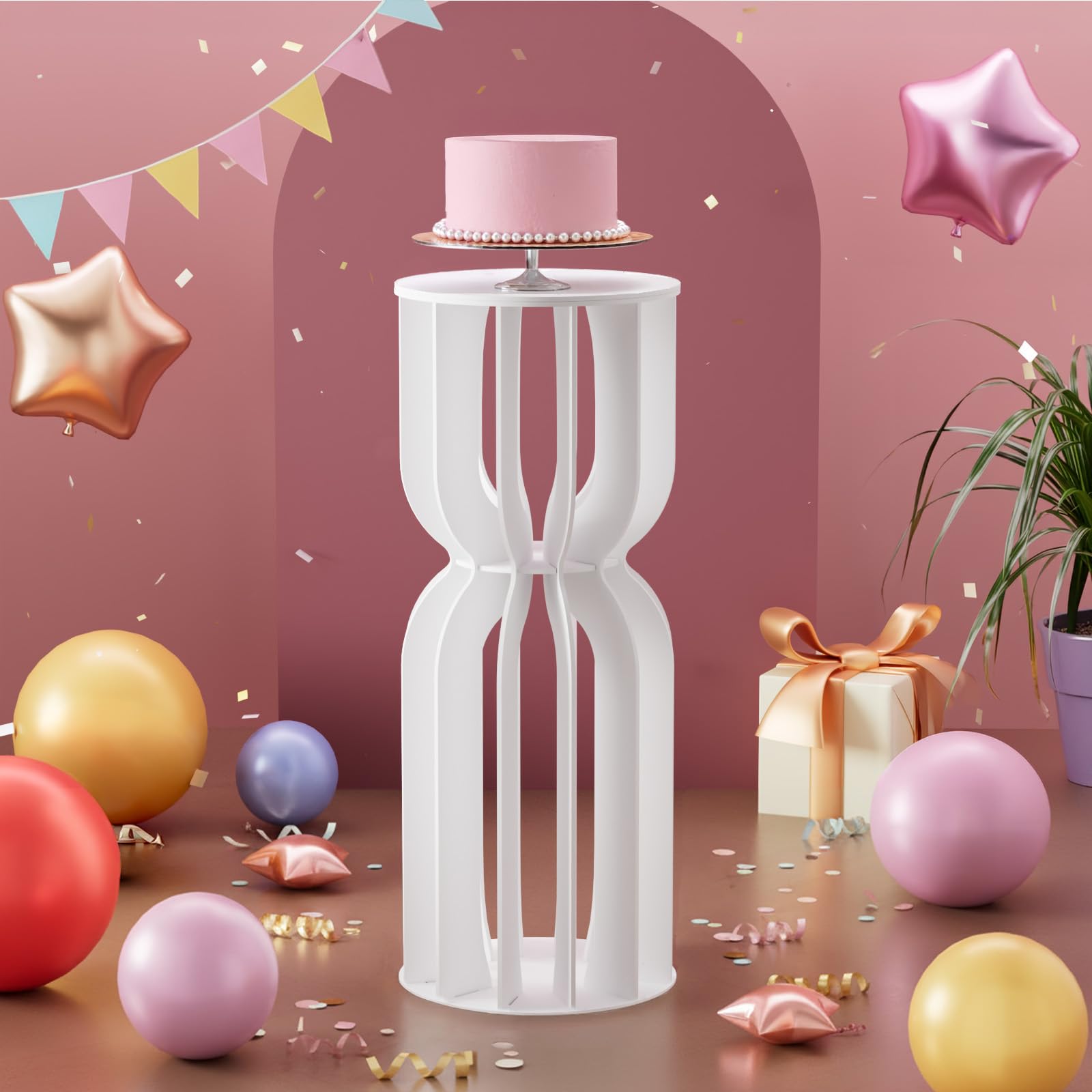 Photo 1 of imprsv 1Pc Cylinder Stands for Party, Large White Cake Stand, Pedestal Display Plinth Pillars for Wedding Ceremony Birthday Party Decor (Hourglass Tower