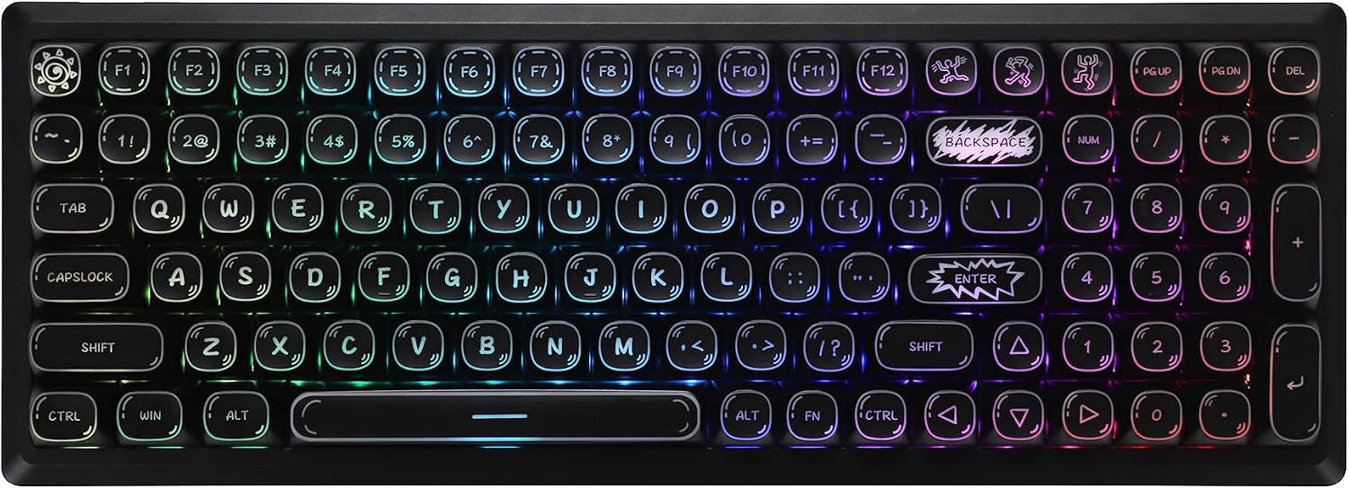 YMDK ABS MA Profile 1.5mm Thickness Graffiti Shine Through Outlined Carved-Off Keycap for YMD75 KBD75 104 96 87 84 KBD67 GK64 61