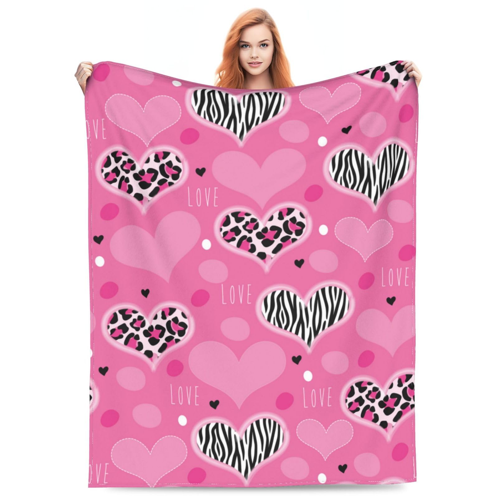 Pink and Black Zebra Print Flannel Blanket Super Soft Fleece Zebra Print Loves Blanket Zebra Valentines Day Gifts for Girls Women Lightweight Warm Cozy Blanket for Bed Sofa Couch Bedroom 80"X60" — image 1