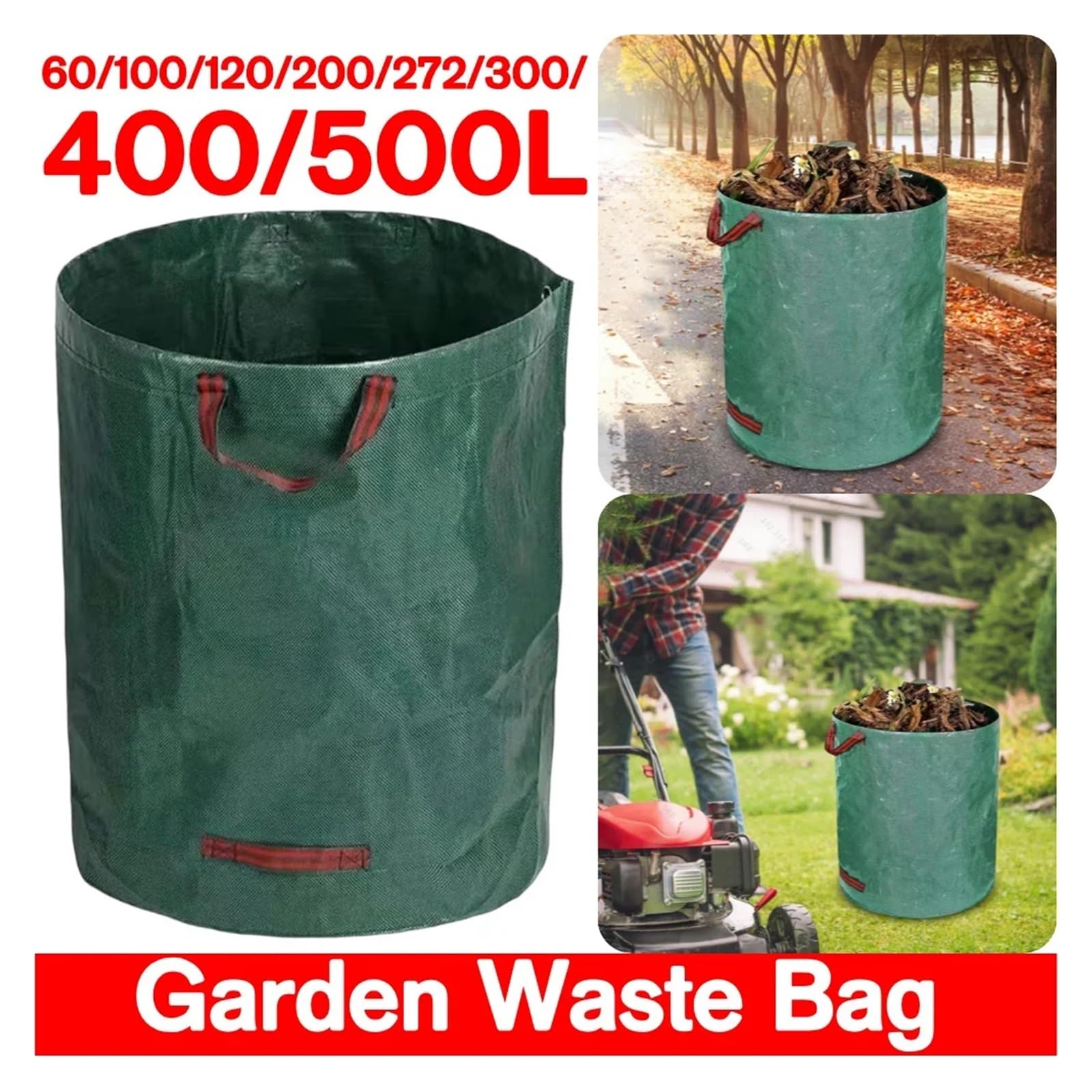 Bolsa for residuos de jardín 60 a 500 l, gran capacidad, reutilizable, impermeable, for hojas, malezas, for almacenar(400L 80x80cm)
