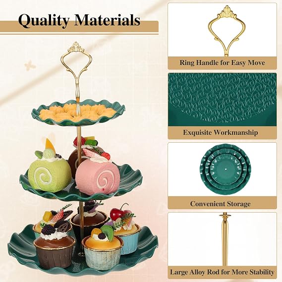 TsunNee 2PCS 3-Tier Cake Stand Cupcake Holder, Dessert Plates Cakes Fruit Cookie Candy Display Tower Serving Platter, Pastry Tiered Serving Tray for Christmas Wedding Birthday Baby Shower
