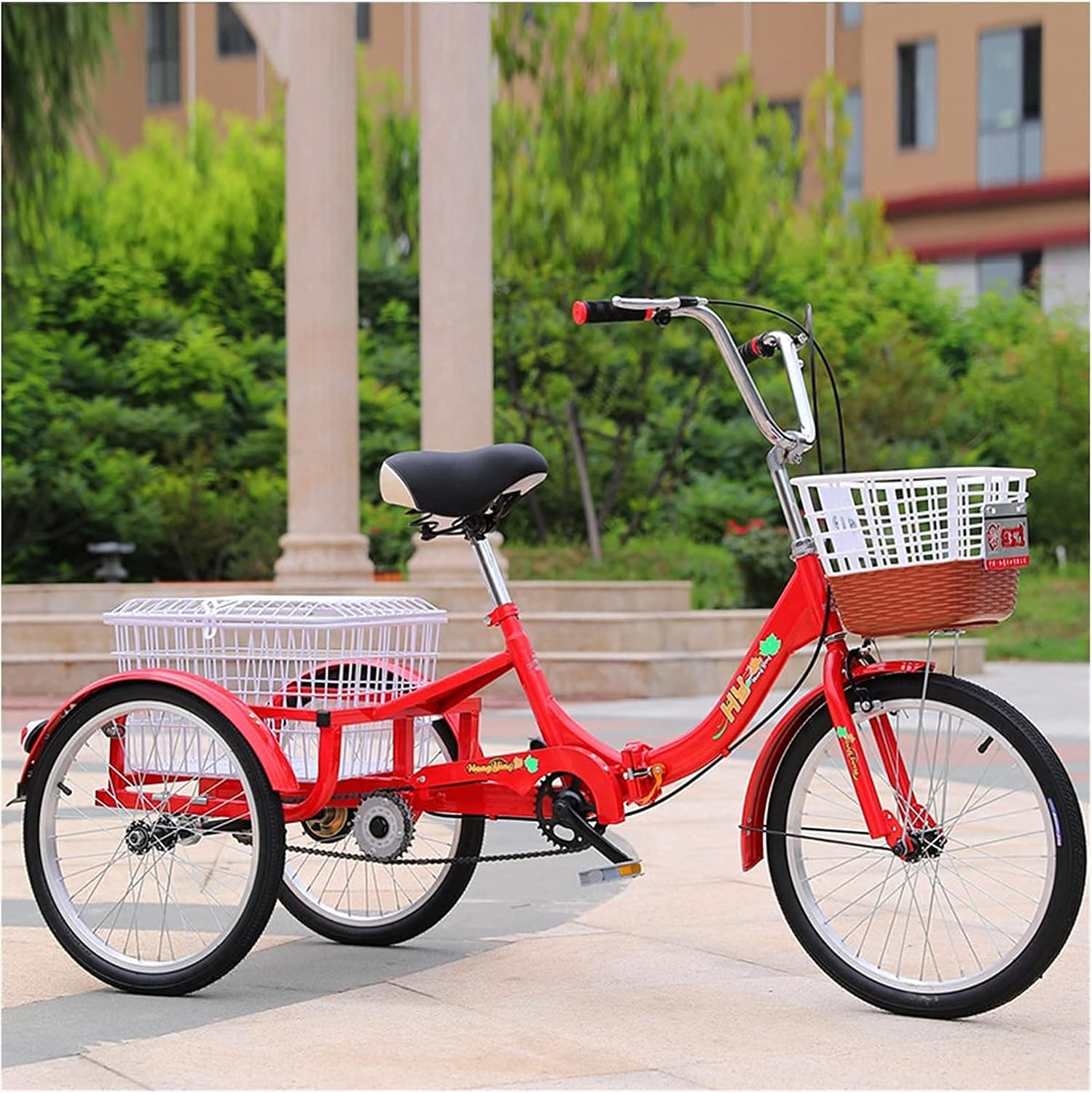 1 Speed Adult Tricycle 20inch with Carbon Steel Frame Folding Tricycle with Large Bike Basket Cruiser Bike for Women Men Errands Exercise Mobility, Tricycle