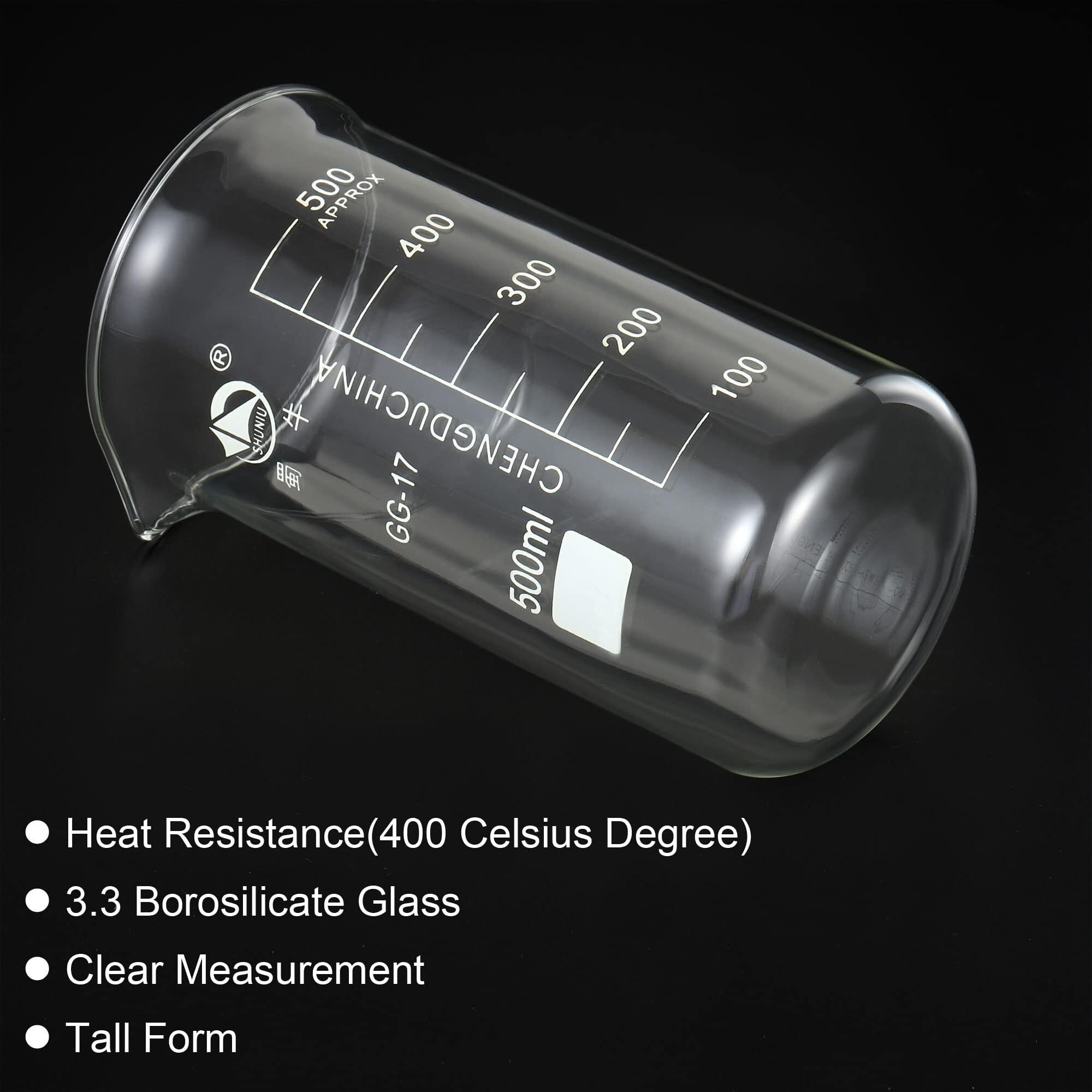Bicchiere da laboratorio con beccuccio, Becher alto in vetro borosilicato, confezione da 2, 25-1000 ml, scala graduata, beccuccio(600ml)