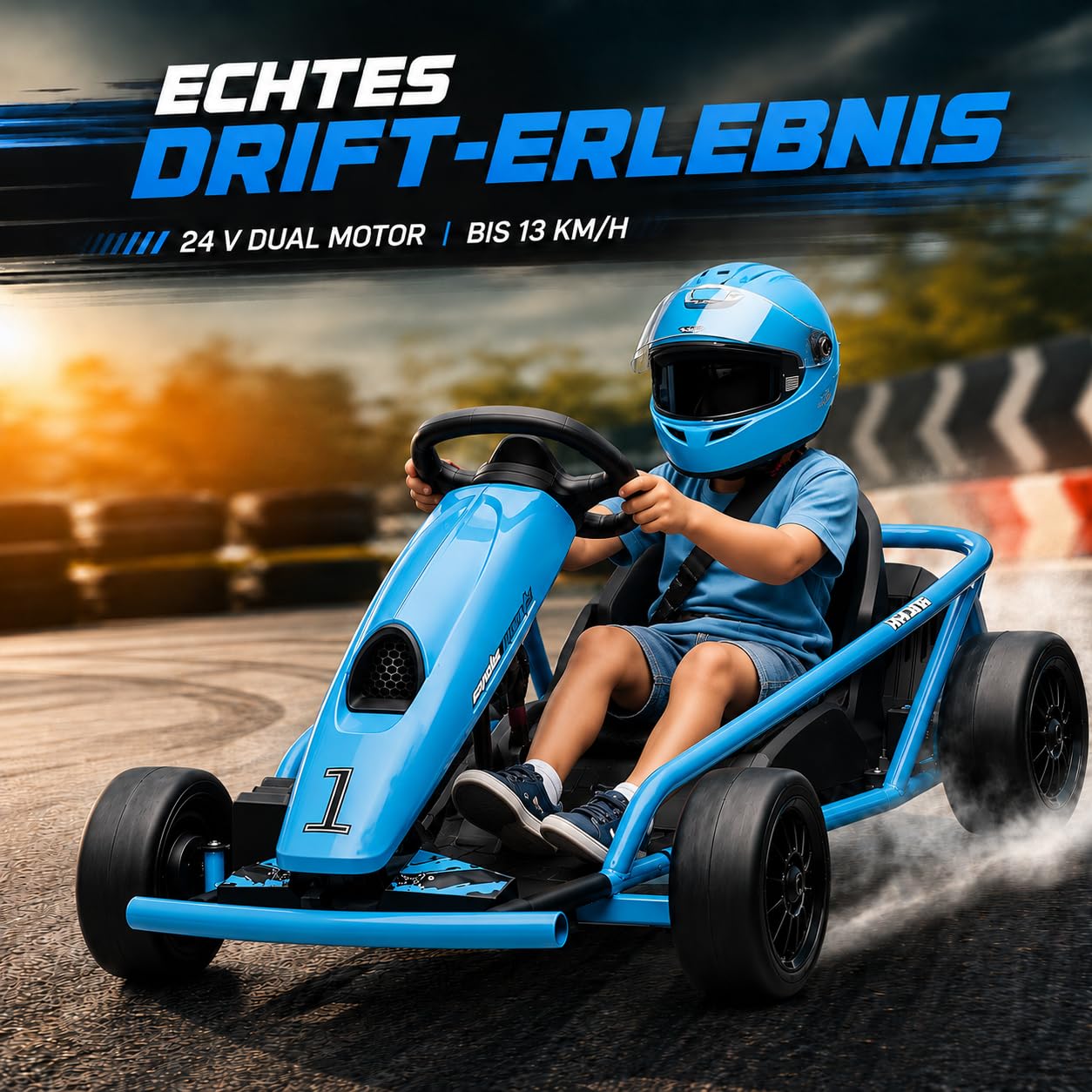 Elektro-Kart 24V, Kinder Drift-Auto mit Akku und Sicherheitsgurt