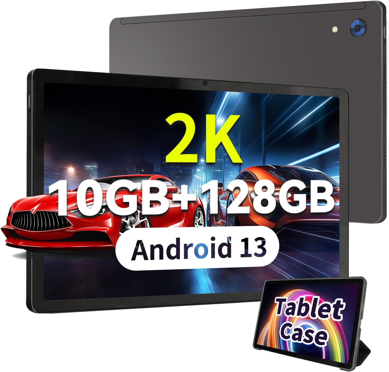 Tablet 11 inch 2K Tablet Android 13 with Octa-Core Processor, 10(4+6) GB RAM+128GB ROM(1TB TF), 2000x1200 FHD IPS Display, 5MP+13MP, Split-Screen, 6800mAh, with Widevine L1(Gray with Case)