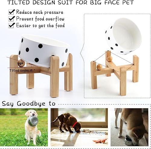 Miniatura 5 de Petygooing Cuenco elevado de cerámica inclinado de 15 para perros para razas pequeñas y medianas, cuenco inclinado antideslizante para alimentación