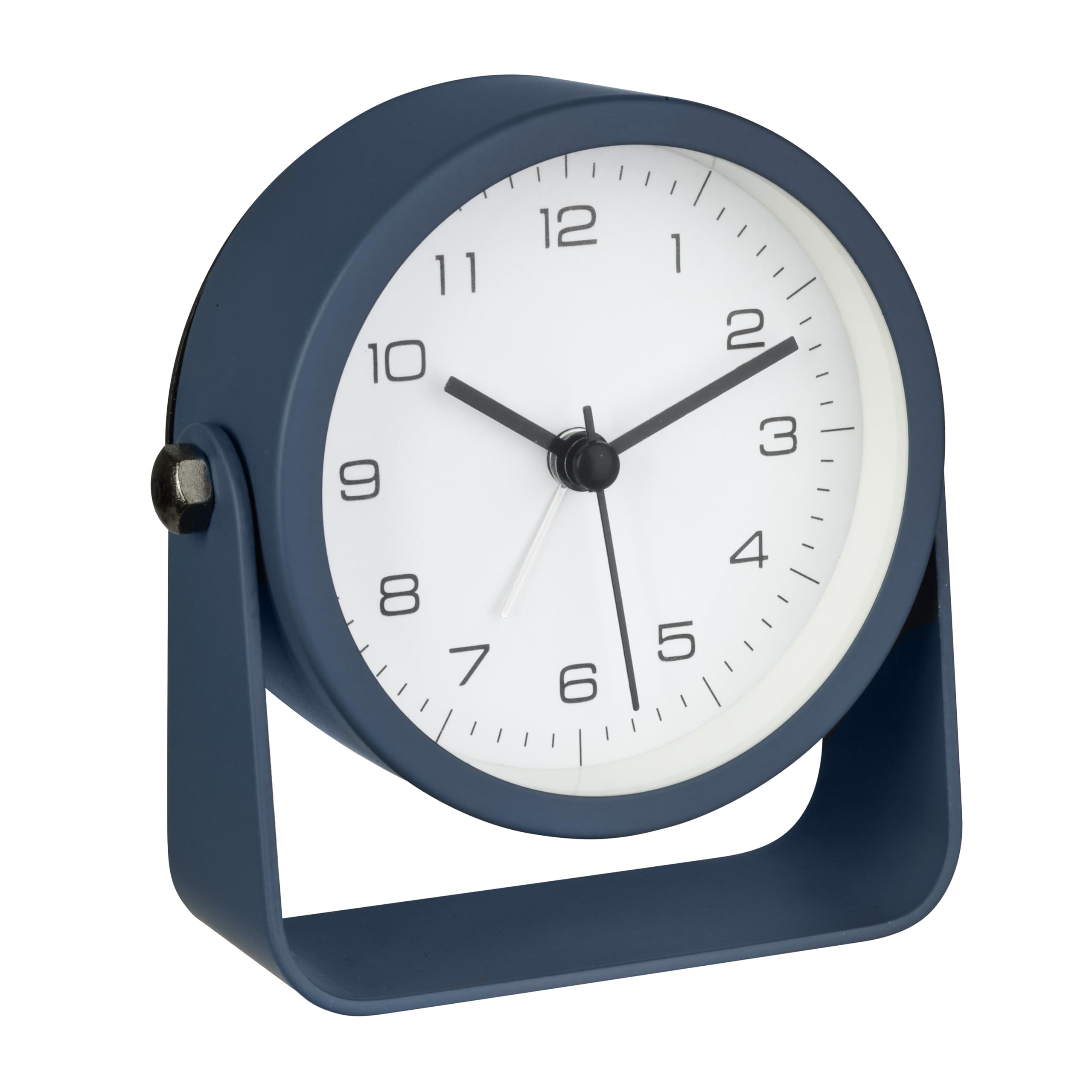 TFA Dostmann Analogue Alarm Clock, 60.1042.06, Non-Ticking, with Backlight, Bedside Alarm Clock with Light, Metal/Glass, Table Clock, Modern Design, Blue