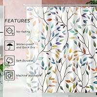 Vista 5 de Boho Leaf Floral Shower Curtain, Spring Summer Modern Colorful Botanical Leaves Bohemian Fabric Shower Curtain Set with 12 Hooks, Bathroom White