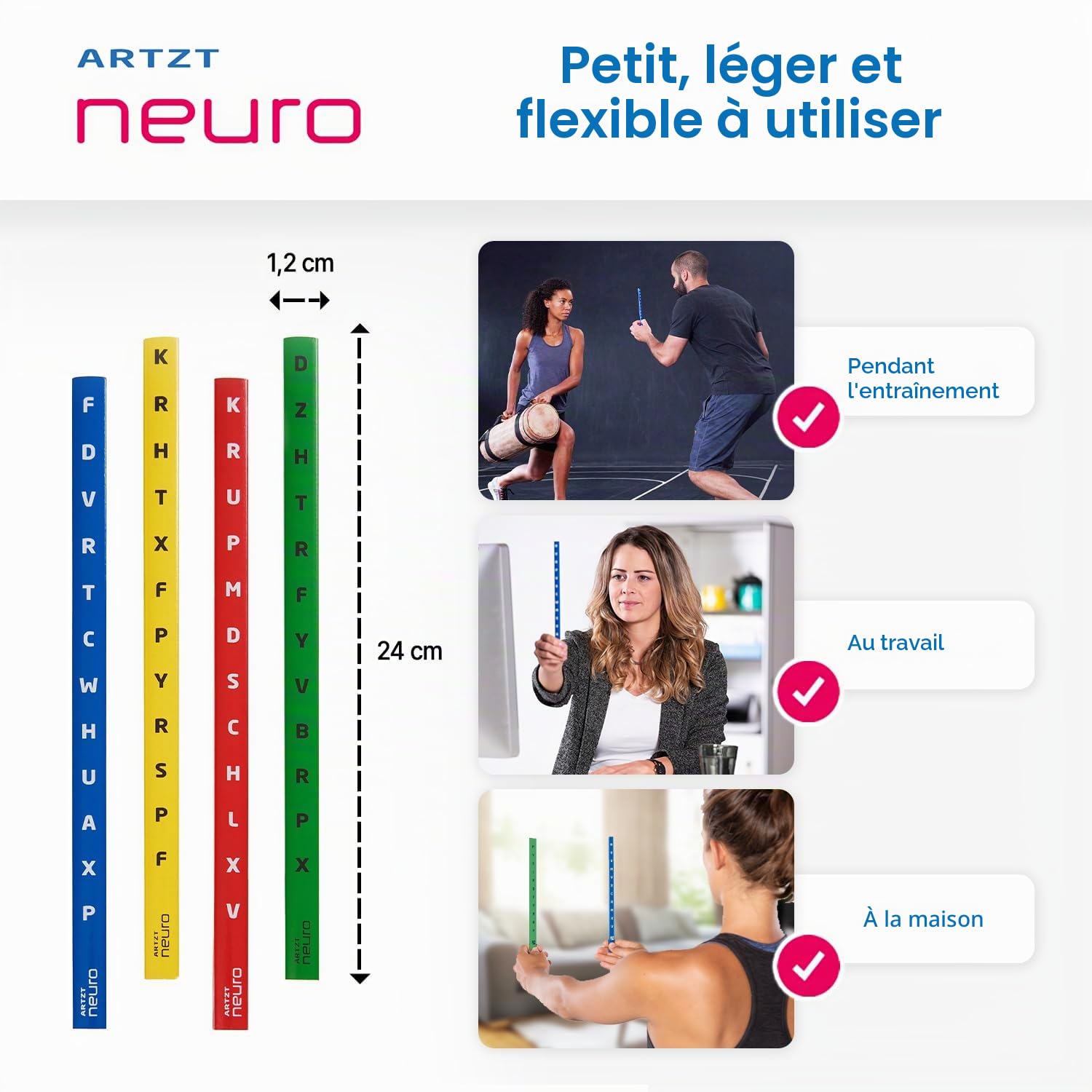 Vision Stick Lot de 4 bâtons de focalisation pour entraînement neurocentré et neuroathlétisme | Entraînement des yeux pour améliorer la concentration, la coordination et la perception