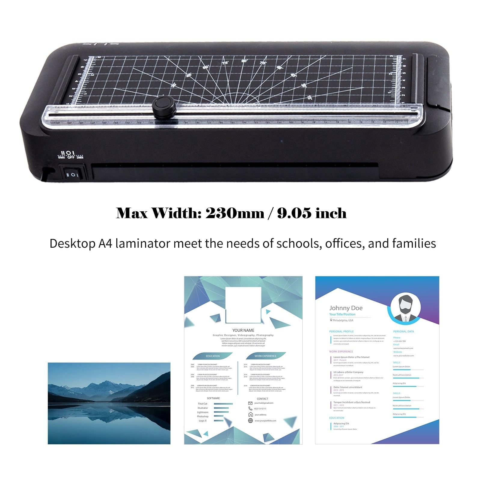 Laminator, Laminator A4 Laminator termiczny Laminator biurkowy z funkcją dziurkowania i cięcia papieru Automatyczny laminator Gilotyna do papieru