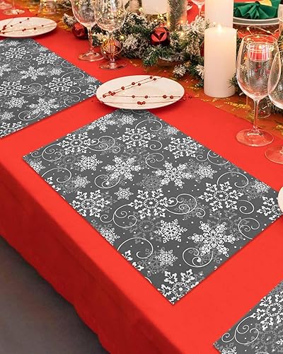 Vista 494 de Juego de 6 manteles individuales rojos para el día de San Valentín, diseño de corazón de San Valentín, resistentes al calor, lavables, manteles