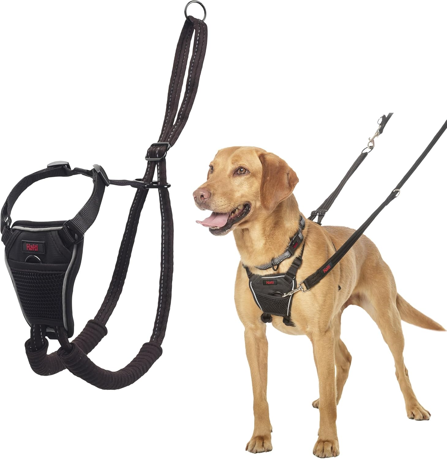 HALTI No Pull Harness Size Medium, Professional Dog Harness to Stop Pulling on the Lead, Easy to Use, Anti-Pull Training Aid, Adjustable, Reflective and Breathable, For Medium Dogs, Black