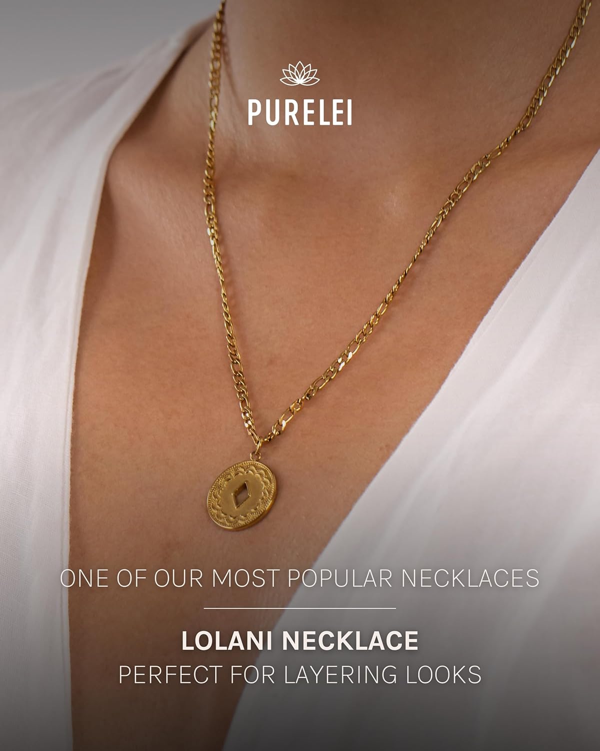 Purelei® Lolani Necklace (gold) – 18K Gold plated stainless steel jewelry – Waterproof chain with pendant – 18 to 20 inch adjustable length – Fashion jewelry for your individual look - Image 2