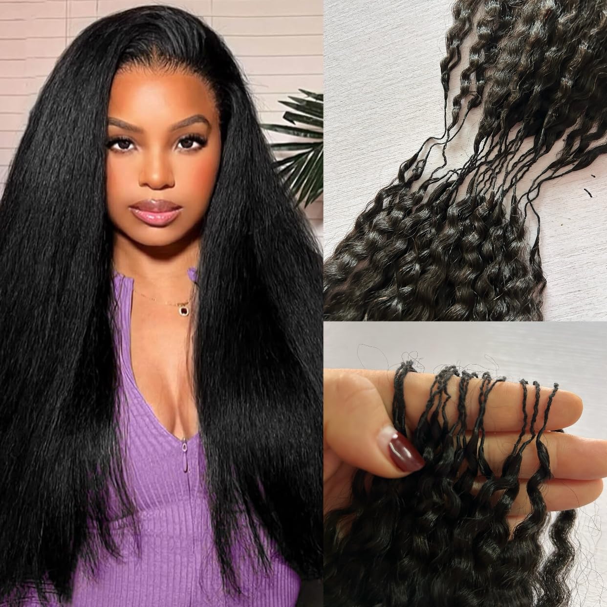 Knotless Pre-Separated Crochet Hair Extensions Kinky Straight 100% Human Hair Feather Crochet Braid Hair Extensions Natural Color 16Inch 240g