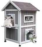Rockever Outdoor Cat House, Large Outdoor Houses for Feral Cats Wooden Outside Cat Shelter Weatherproof with Escape Door