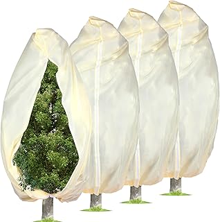 4 Pack 75'' x 86'' Plant Covers Freeze Protection Large Plant Covers Outdoor Plant Protector Bags with Drawstring Zipper Reusable Plant Frost Cloth Shrub Jacket Covers for Winter Plants Tree Potted