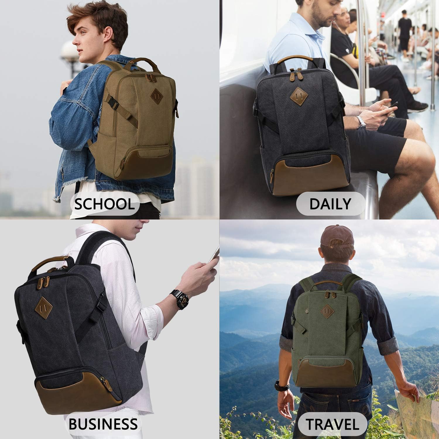 Best Deal Product Kasqo Laptop Backpack 15.6 Inch Canvas Waterproof Anti Theft Business Travel College School Computer Bookbag Carry on Bag with USB Charging Port for Women Men, Black