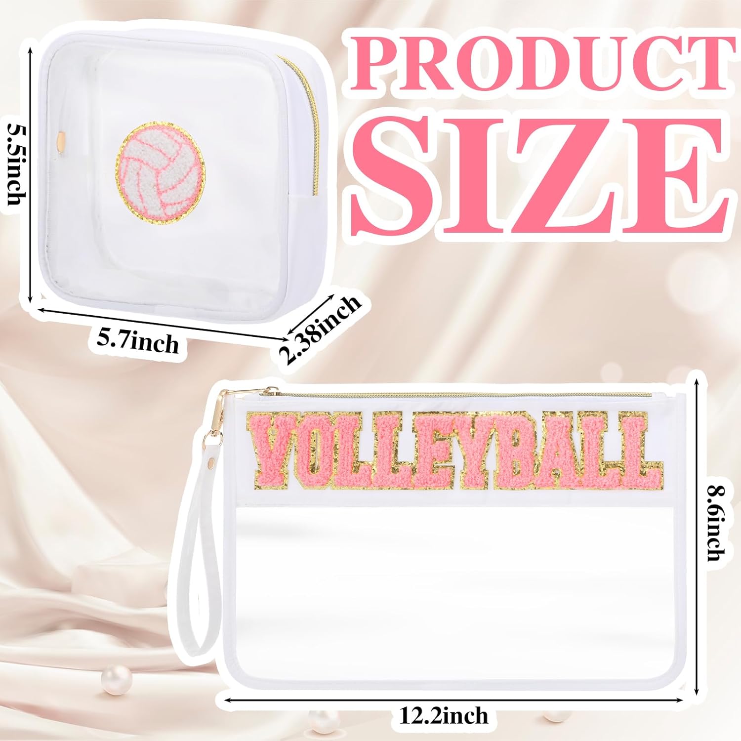 2 Pcs Pink Volleyball Cosmetic Bag Gifts Sport Cheer Makeup Bags Clear PVC Waterproof Toiletry Zipper Travel Pouch for Women Girls Soccer Softball Volleyball Tennis Lovers Players Team