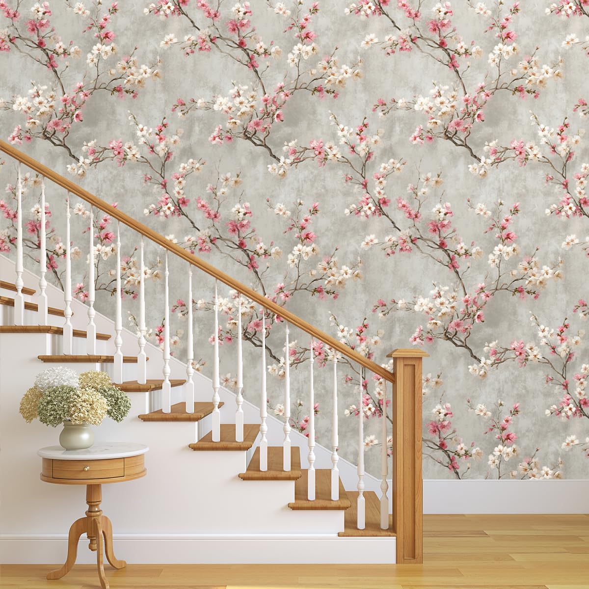 Dusty-Toned Branch Flower Removable Self-Adhesive Wallpaper for Bedroom & Living Room Decor 17.7×236 Inch,Waterproof Wall Covering for Accent Walls, Apartment, Nursery