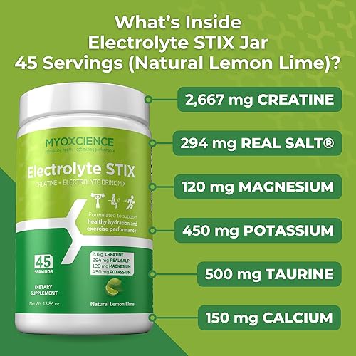 Miniatura 4 de MYOXCIENCE Electrolyte STIX  Polvo de electrolito de creatina  Recuperación del ejercicio y el desarrollo muscular con sal real (sabor a lima limón)