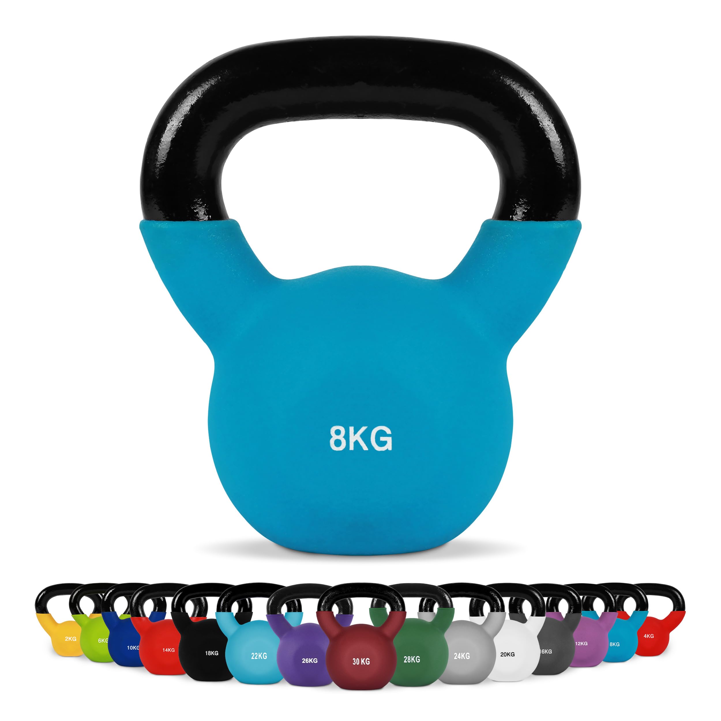Kettlebell Profesional Neopreno 2 - 30 kg con póster de ejercicios, Pesas